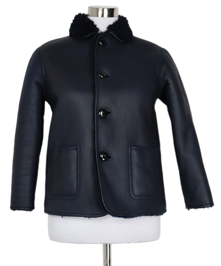 Celine Navy Shearling Short Coat 