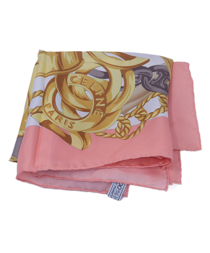 Celine Peach & Gold Silk Pocket Square 