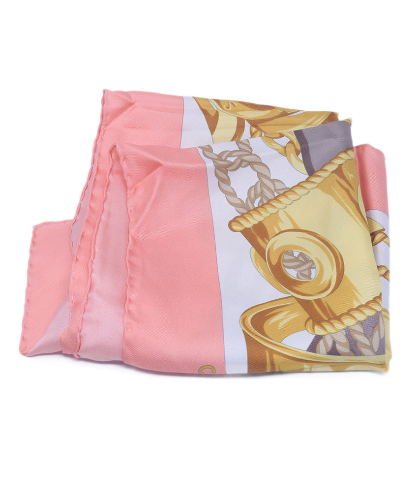 Celine Peach & Gold Silk Pocket Square 2