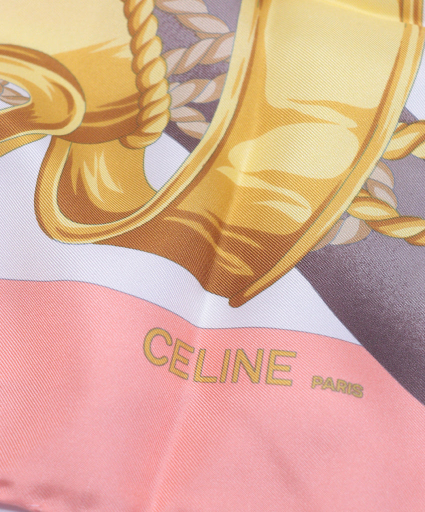 Celine Peach & Gold Silk Pocket Square 4