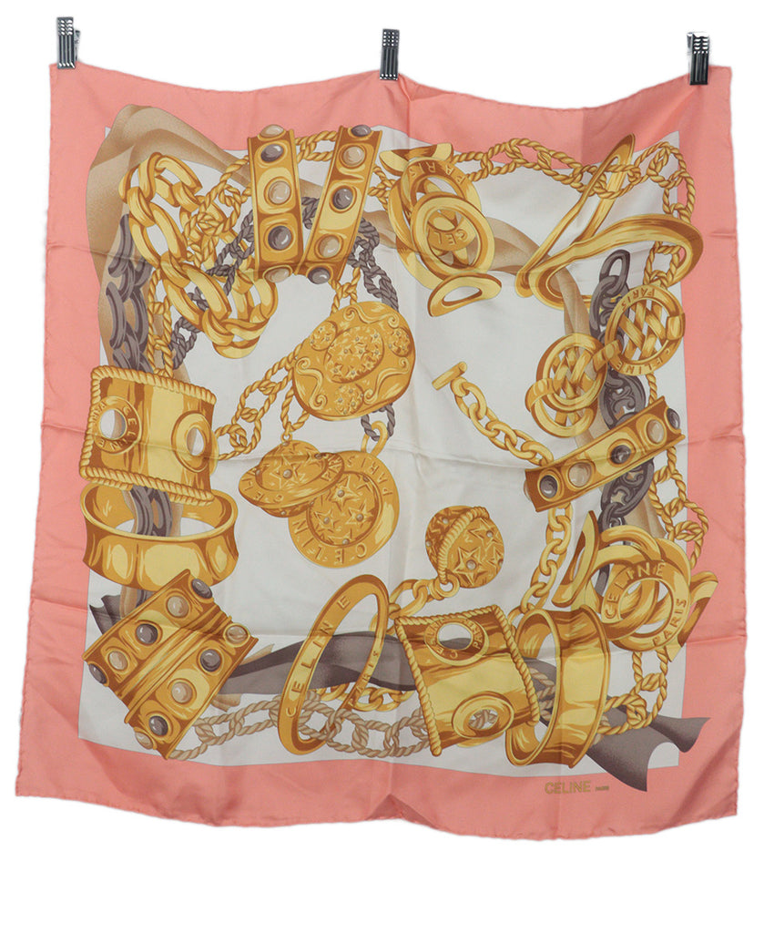 Celine Peach & Gold Silk Pocket Square 3