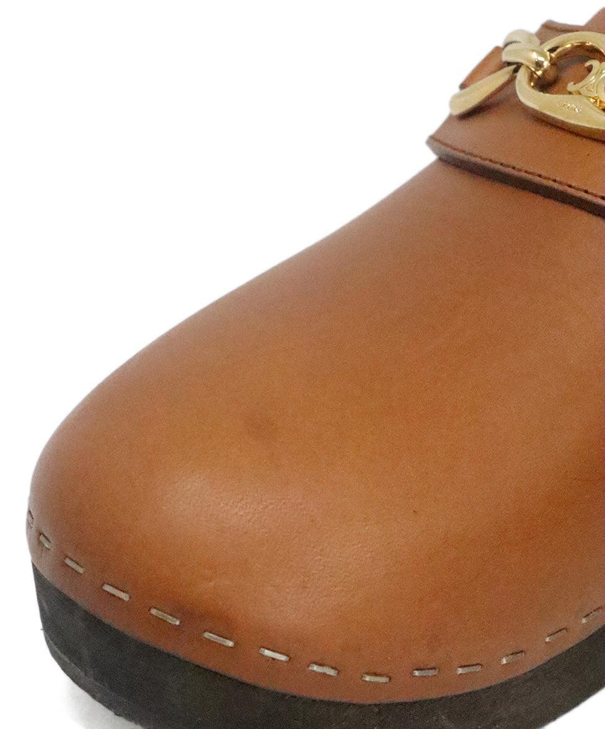 Celine Tan Leather & Wood Clogs 6