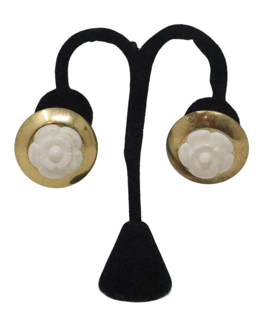 Chanel Vintage Gold & Ivory Camellia Earrings 