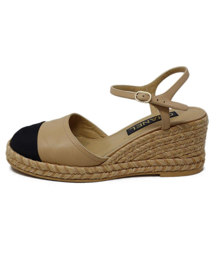 Chanel Beige Leather & Black Faille Espadrilles 1