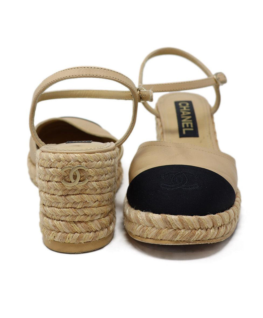 Chanel Beige Leather & Black Faille Espadrilles 2