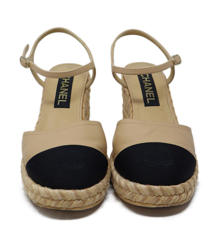 Chanel Beige Leather & Black Faille Espadrilles 3