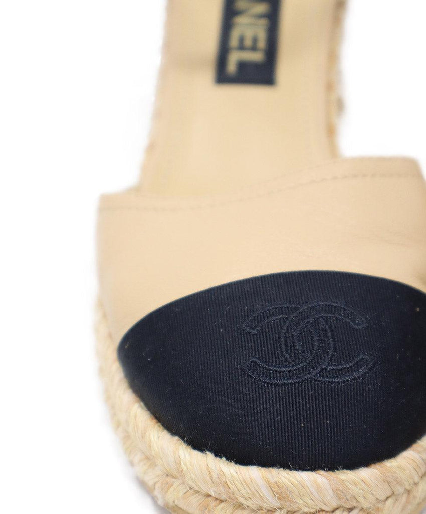 Chanel Beige Leather & Black Faille Espadrilles 6