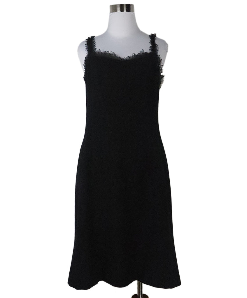 Chanel Black Wool & Chiffon Trim Dress 