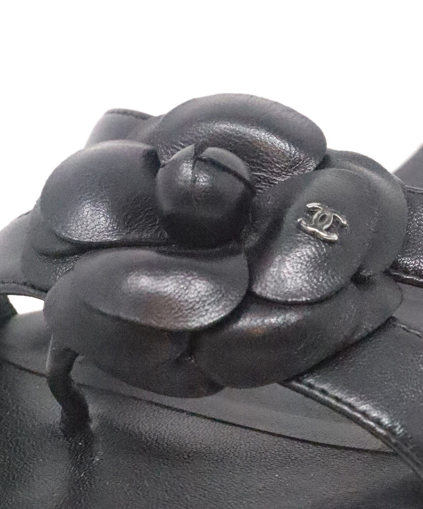 Chanel Black Leather Camellia Slides 7