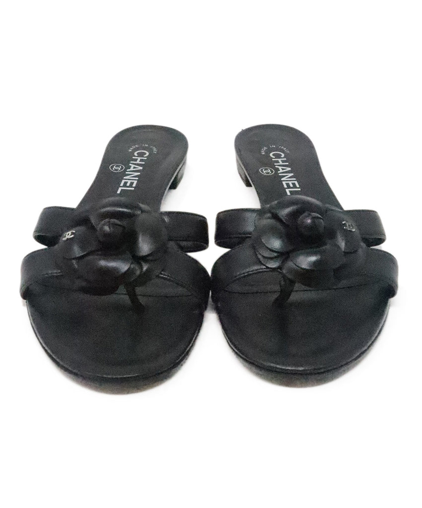 Chanel Black Leather Camellia Slides 3