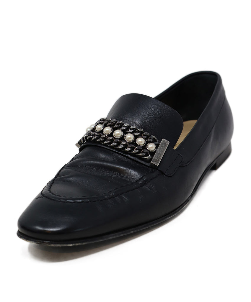 Chanel Black Leather Pearl Loafers 