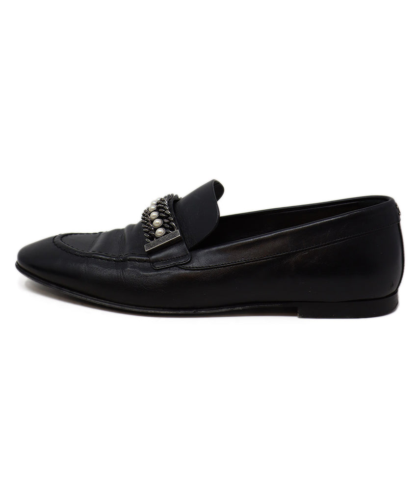 Chanel Black Leather Pearl Loafers 1