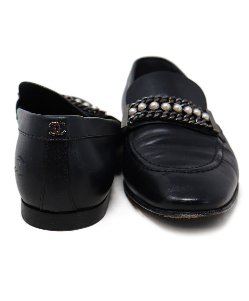 Chanel Black Leather Pearl Loafers 2