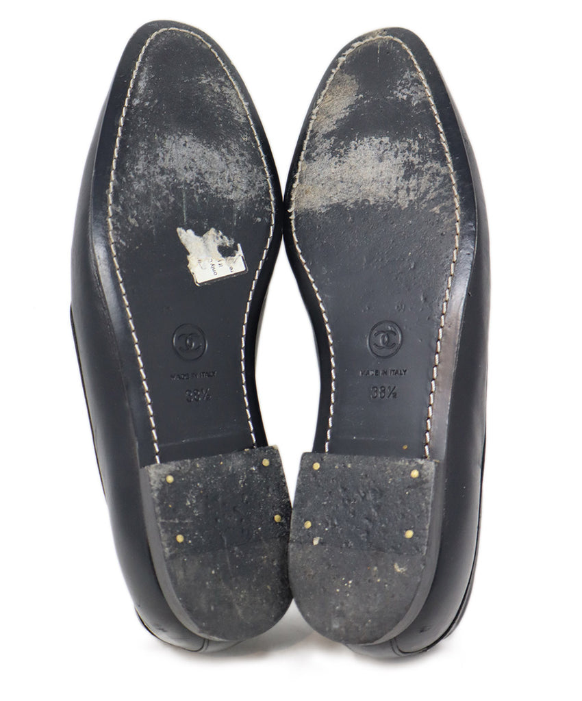 Chanel Black Leather Pearl Loafers 4