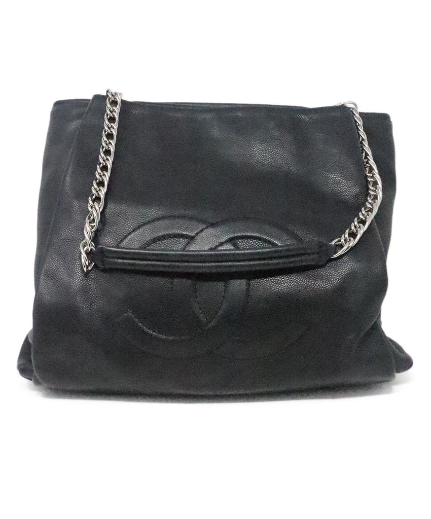 Chanel Black Leather Logo Tote 