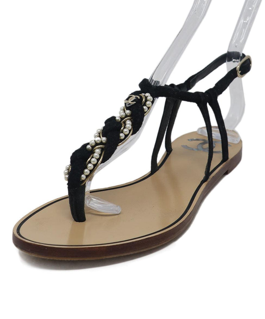 Chanel Black Suede & Pearl Rope Sandals 