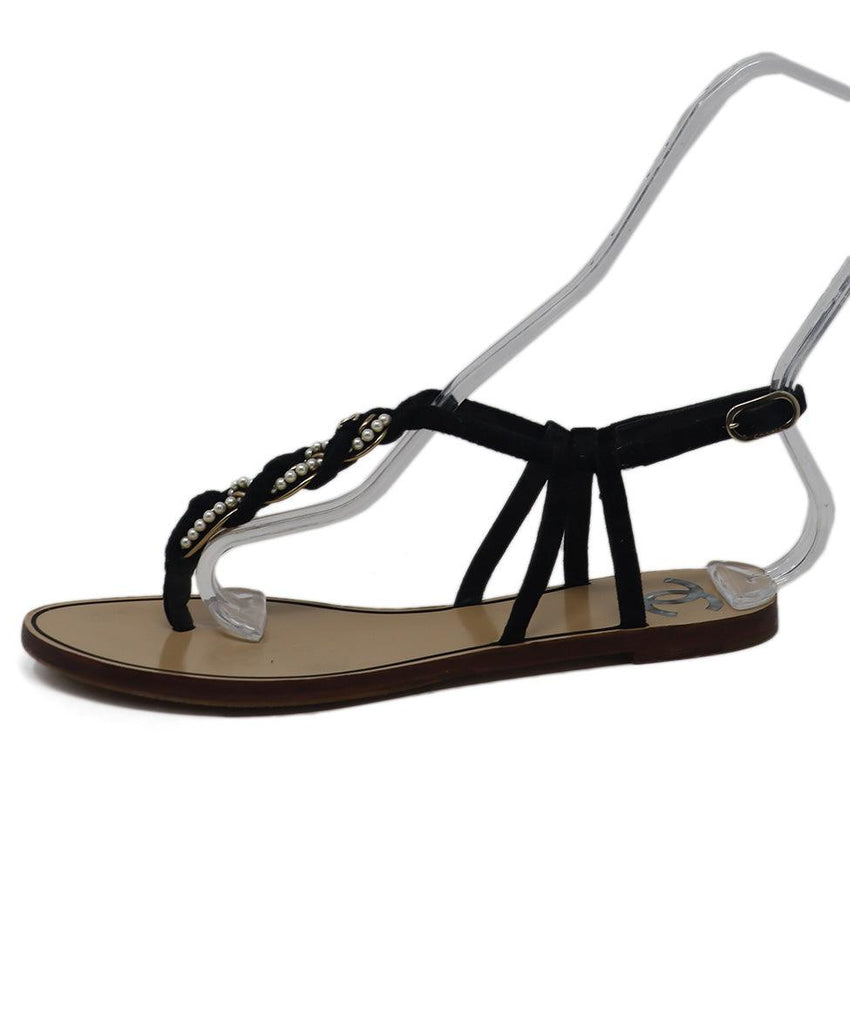 Chanel Black Suede & Pearl Rope Sandals 1