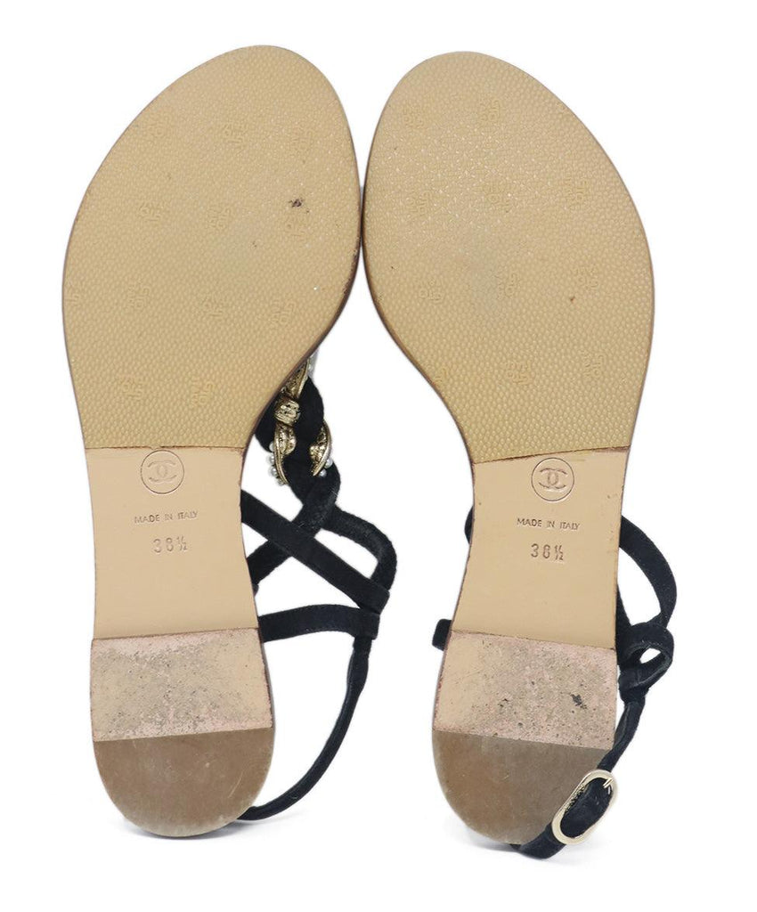 Chanel Black Suede & Pearl Rope Sandals 4