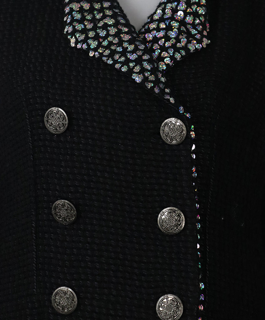 Chanel Black Silk Sequin Skirt Suit 8