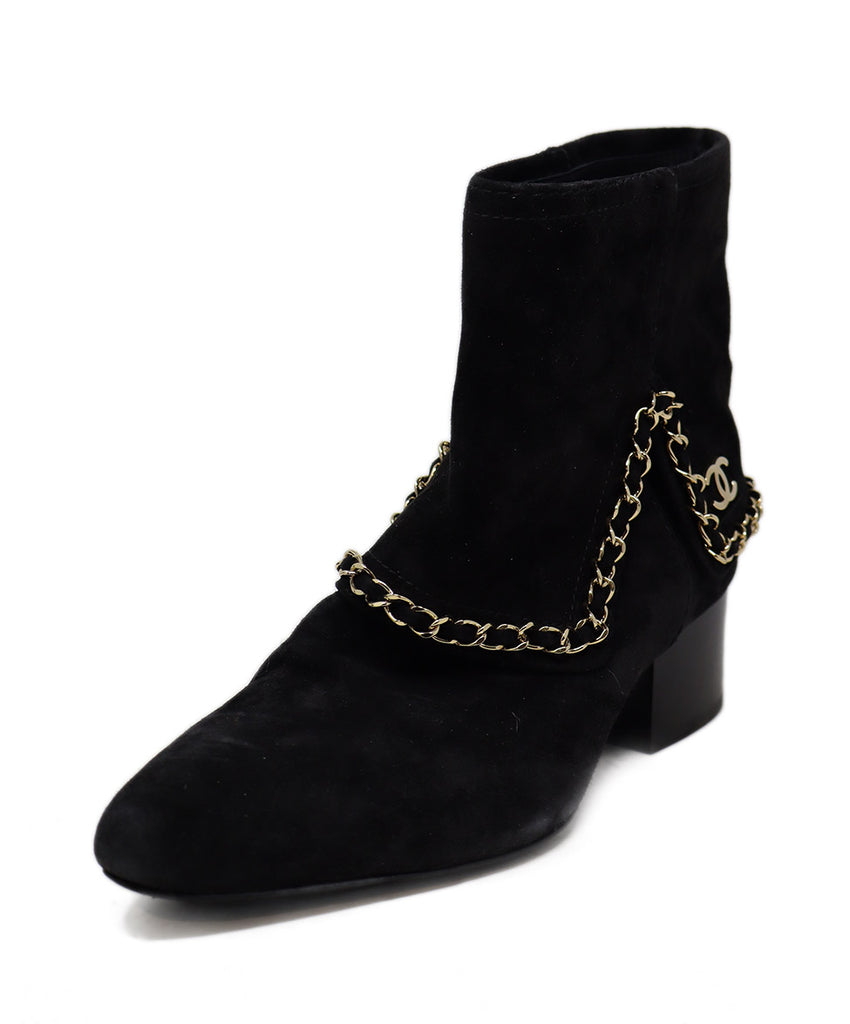 Chanel Black Suede & Gold Metal Booties 