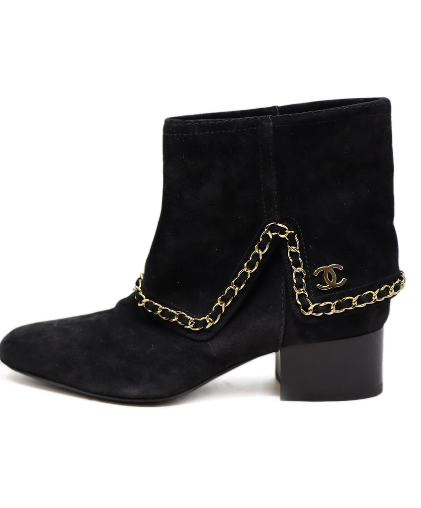 Chanel Black Suede & Gold Metal Booties 1