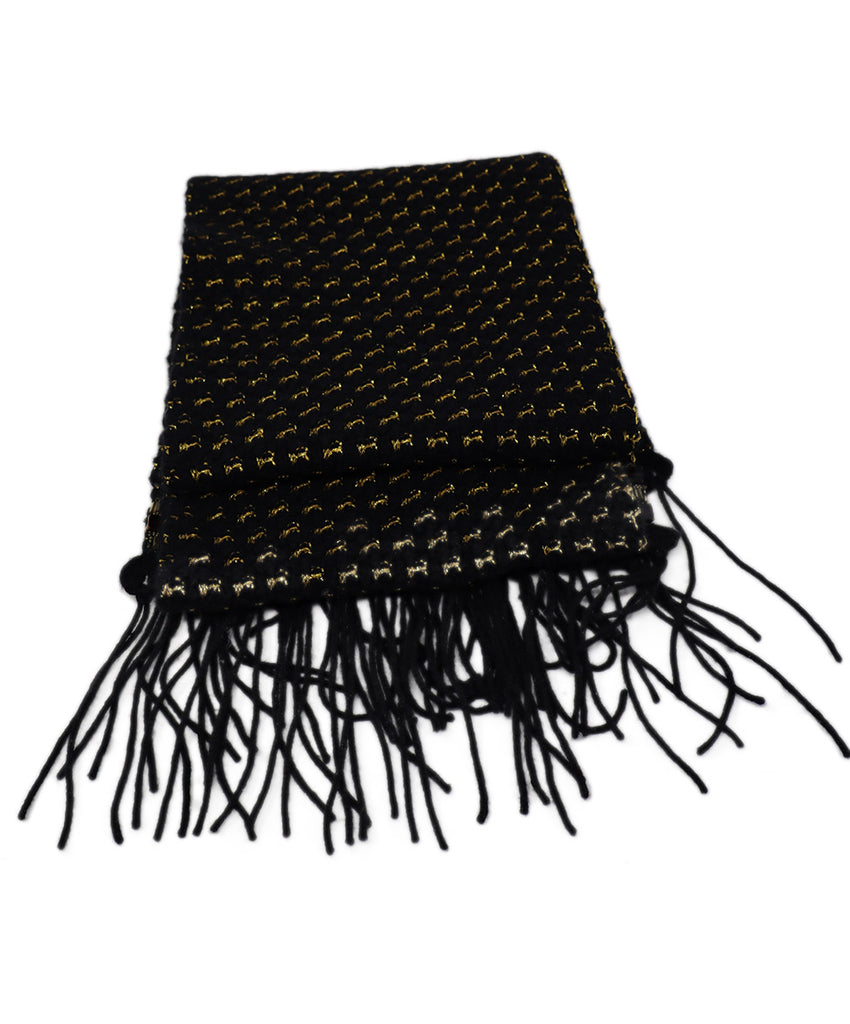 Chanel Black Gold Cashmere Brown Beaded Scarf 2