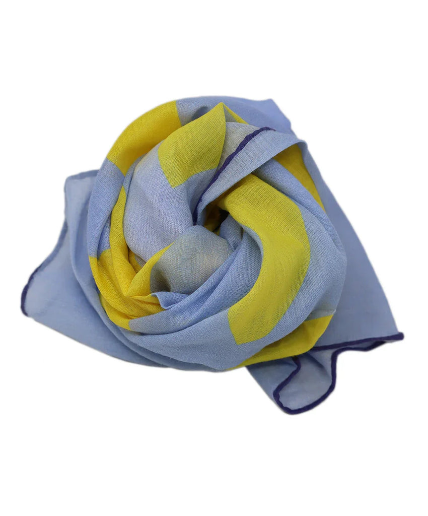 Chanel Blue & Yellow Print Cotton Scarf l Michael's Luxury