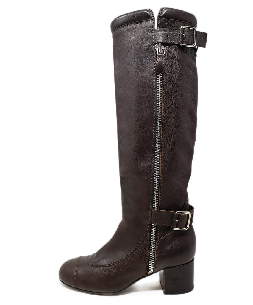 Chanel Brown Leather Zipper Trim Boots 1