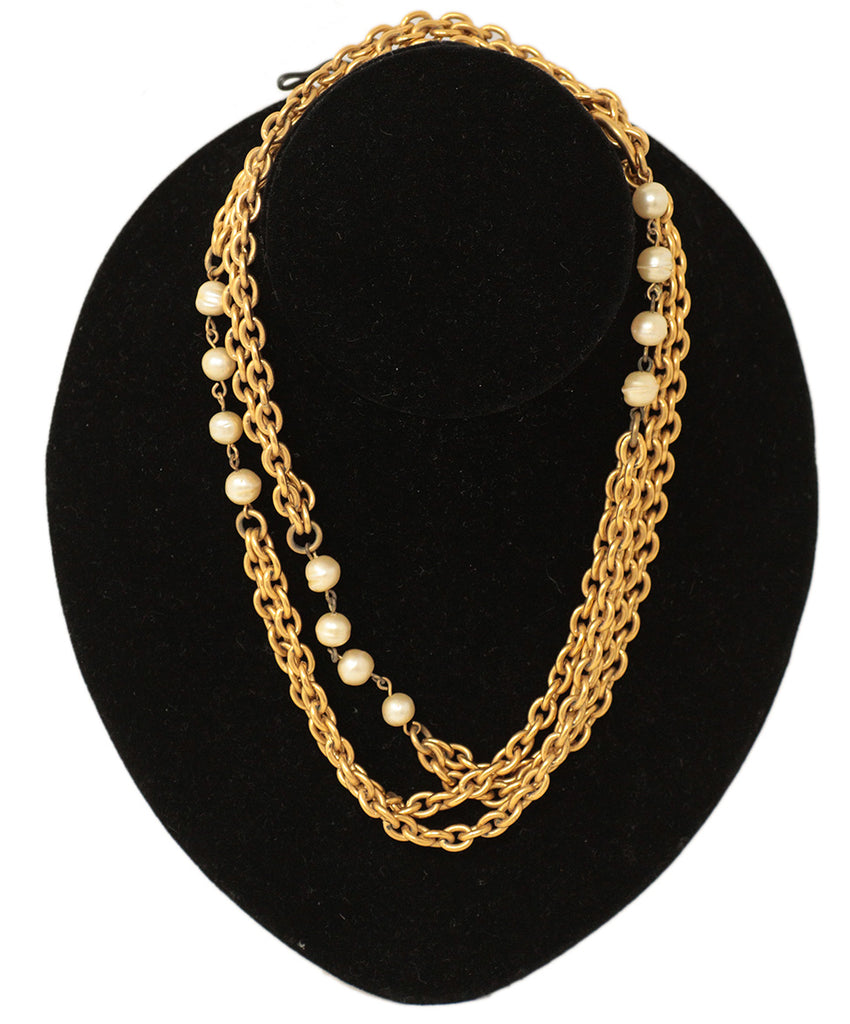 Chanel Vintage Gold Chain & Pearl Necklace 