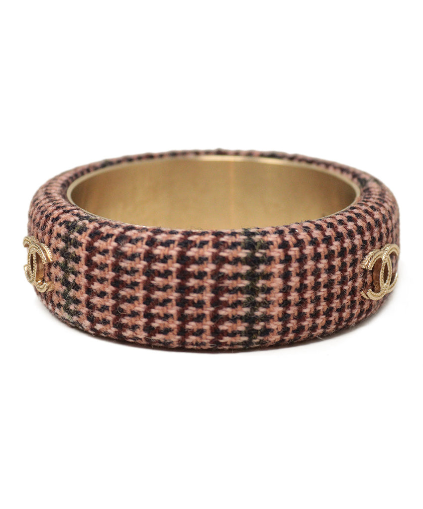 Chanel Pink & Brown Houndstooth Wool Bangle 1