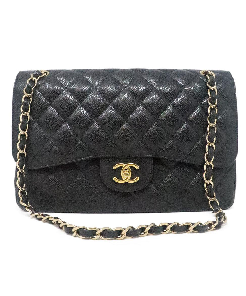 Chanel Black Caviar Leather Large Classic Flap Bag 