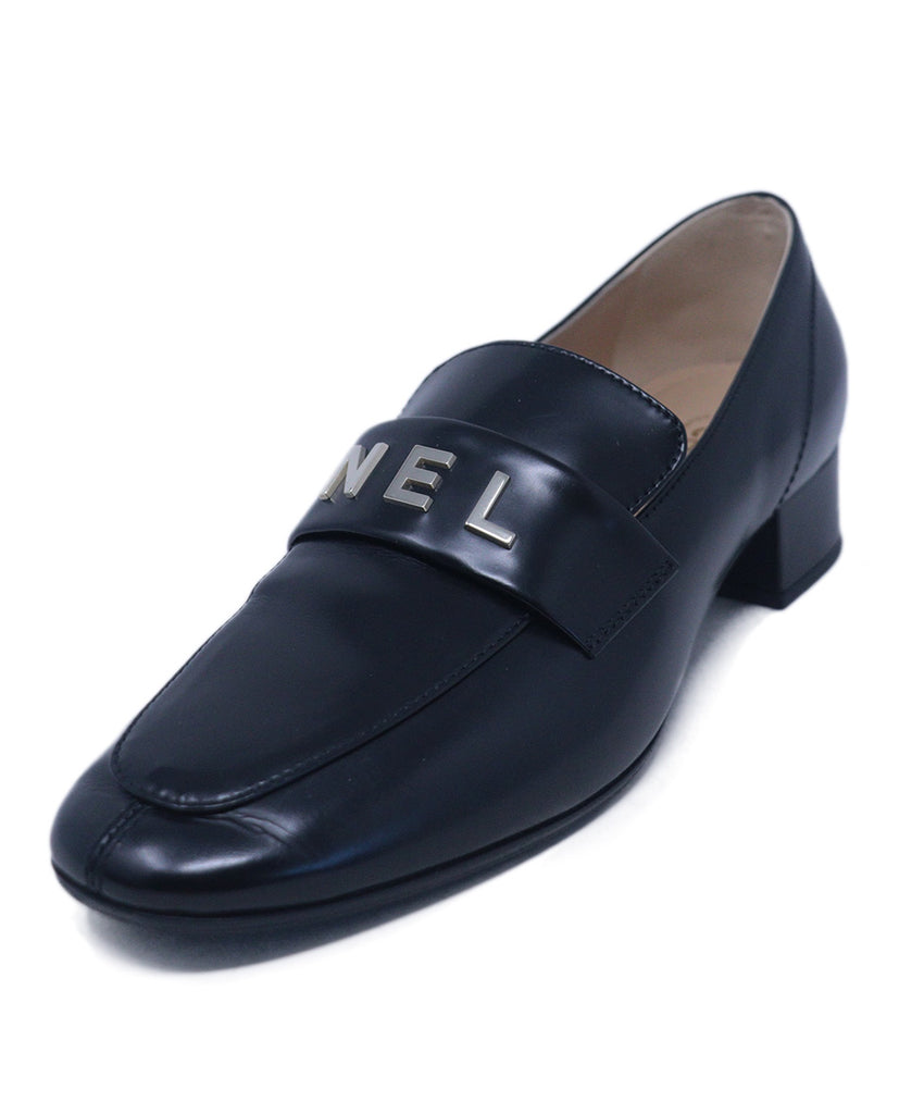 Chanel Black Leather Lettering Loafers 