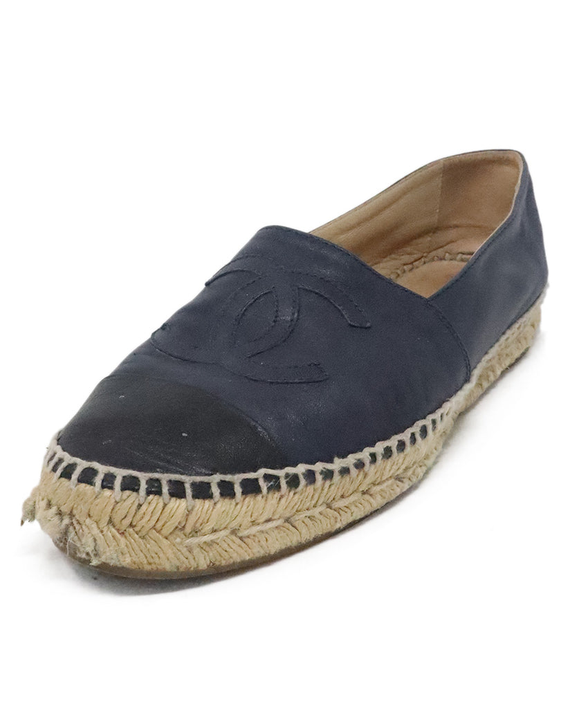 Chanel Navy & Black Leather Espadrilles 