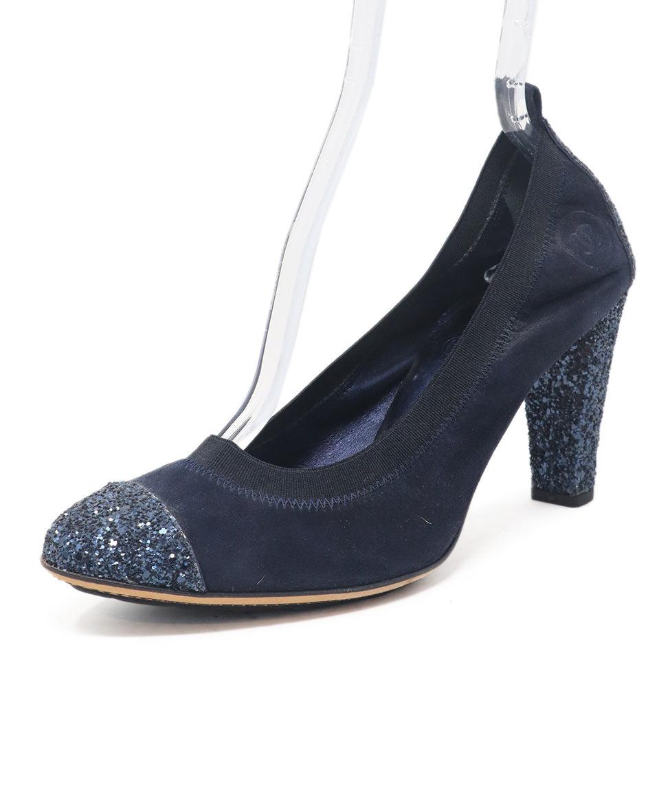 Chanel Navy Suede Glitter Heels sz 11.5 Michael s Consignment NYC