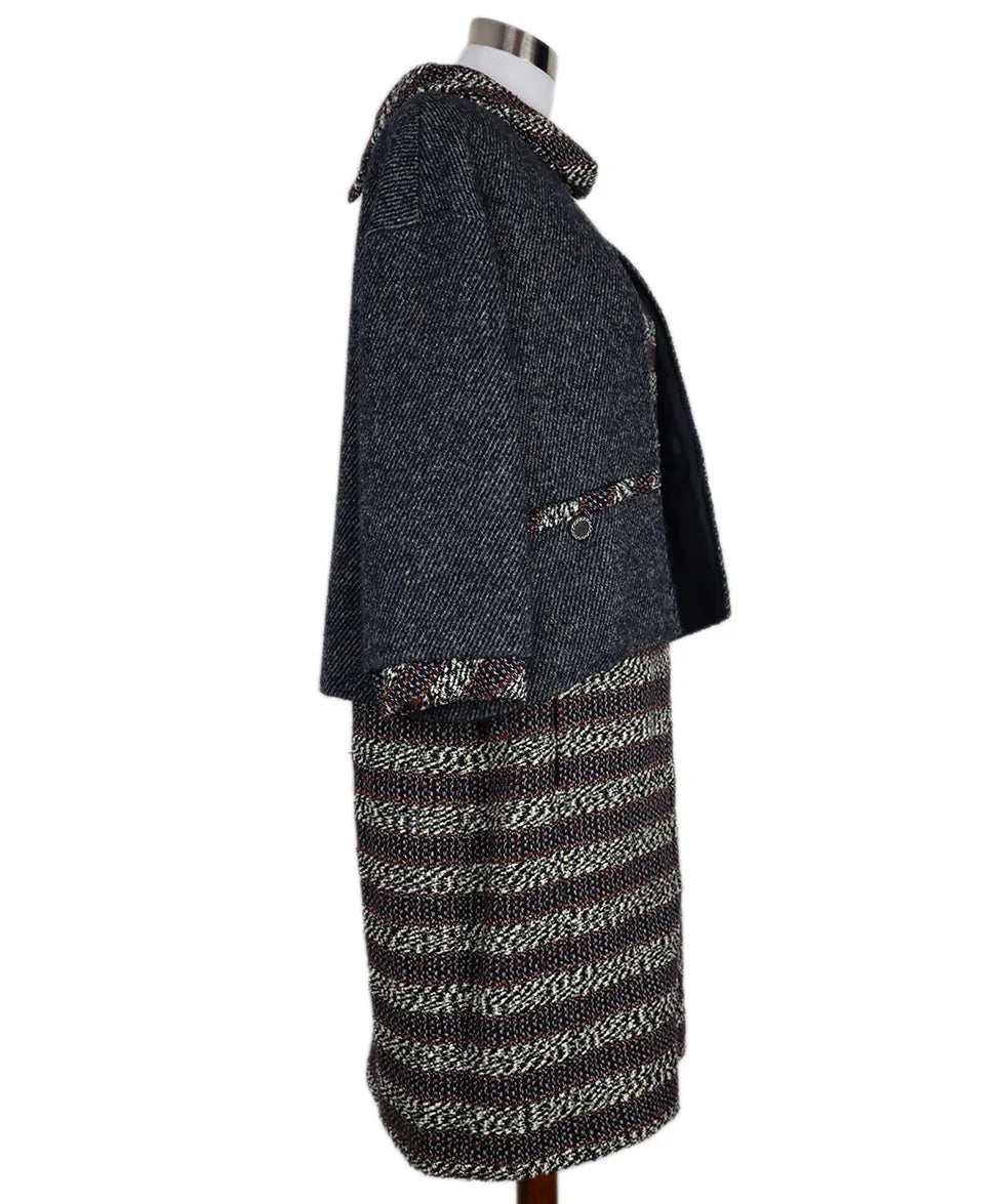 classic chanel dress Chanel Blue White & Red Tweed Dress sz 14
