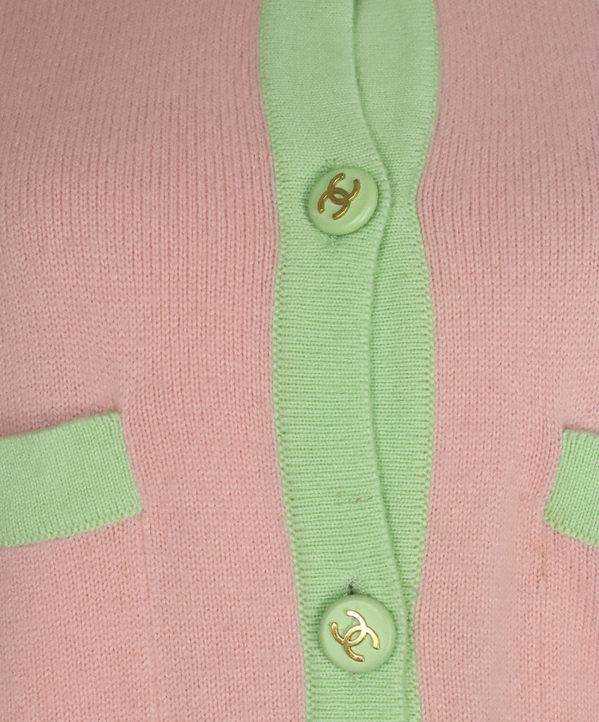 Chanel Vintage Pink & Mint Cashmere Cardigan 5