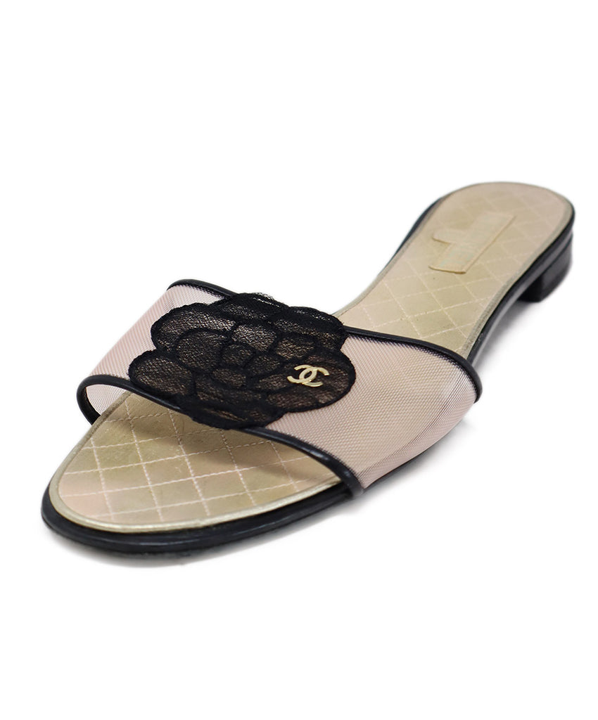 Chanel Black & Pink Mesh Sandals 