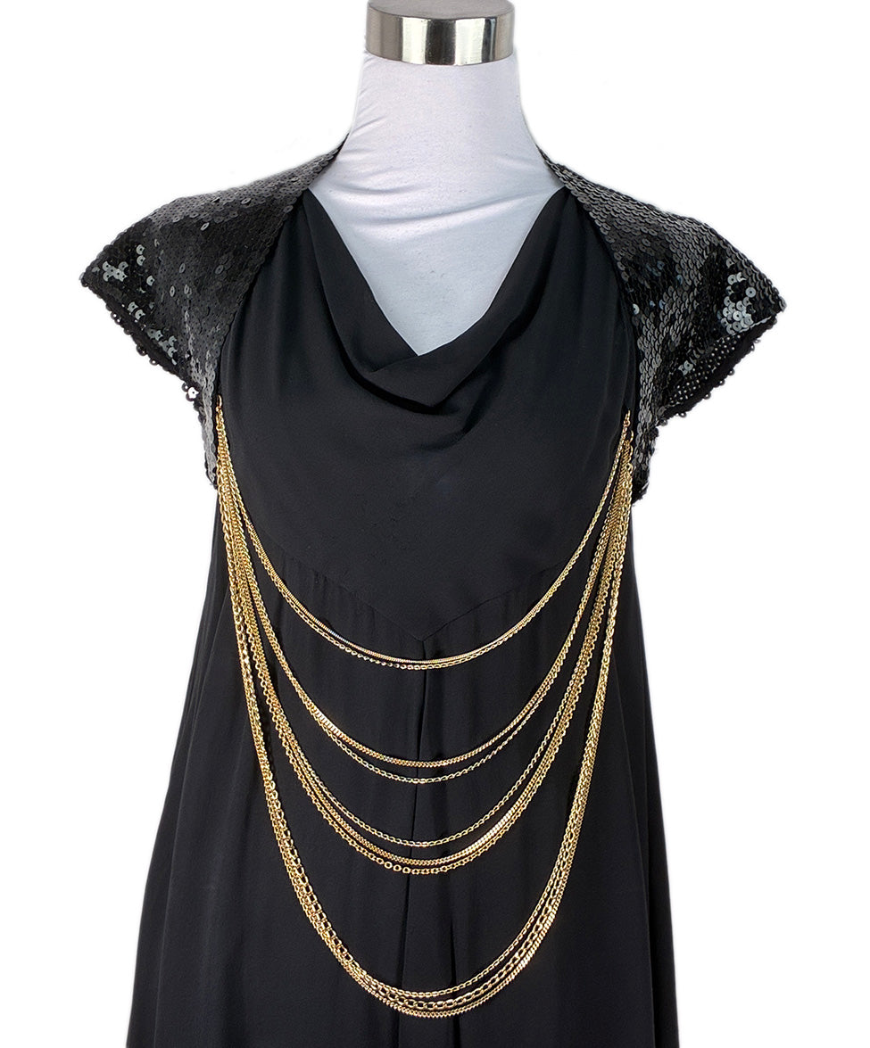 gold necklace black dress AKIRA Stand Out Chain Mini Dress | Black