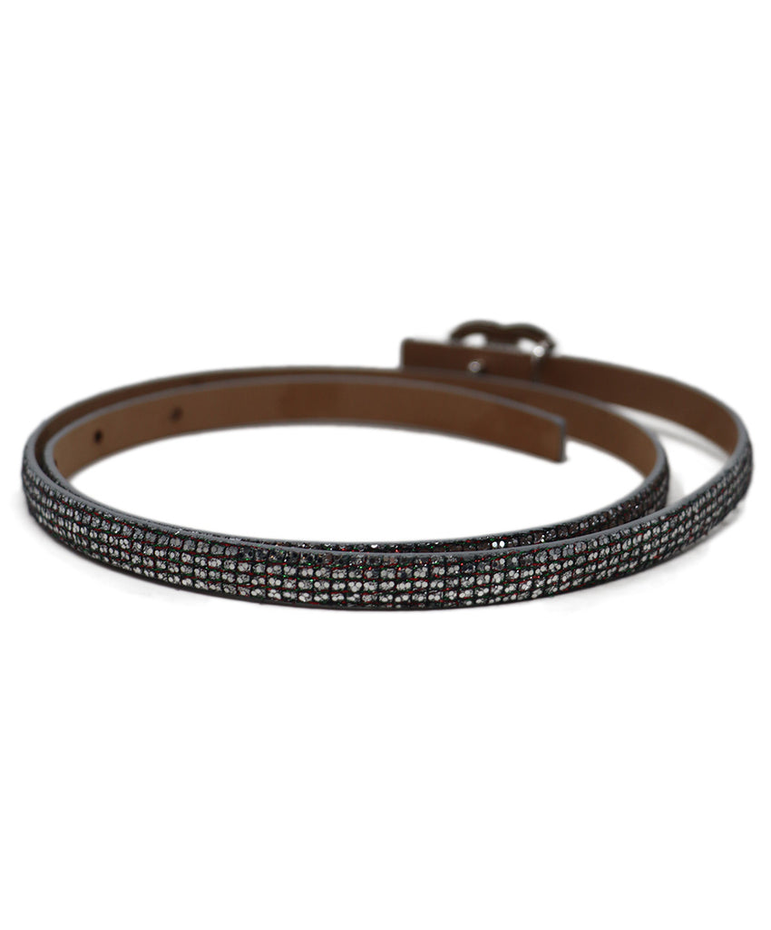 Chanel Metallic Silver Glitter Leather Belt 2