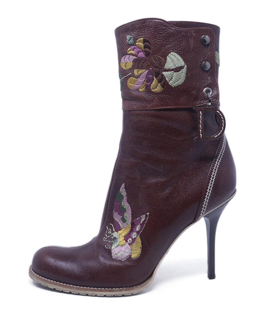 Christian Dior Brown Leather Embroidered Boots 1