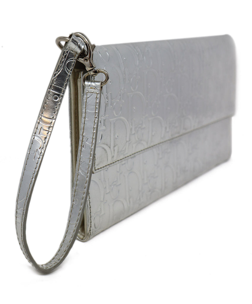 Christian Dior Silver Monogram Leather Wristlet 1