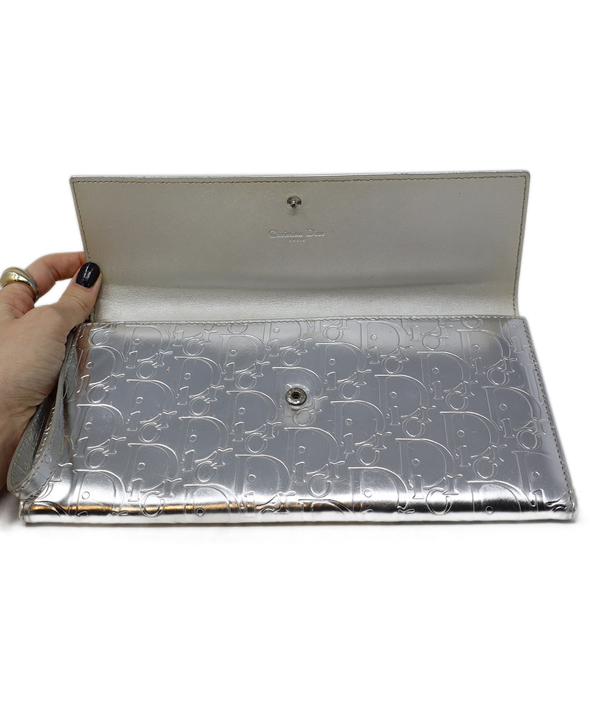 Christian Dior Silver Monogram Leather Wristlet 5