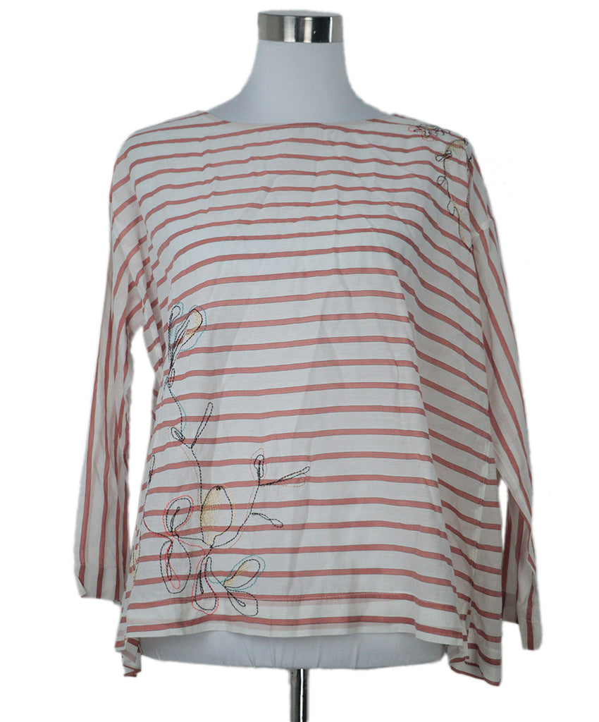 Christian Dior White & Rust Striped Blouse 