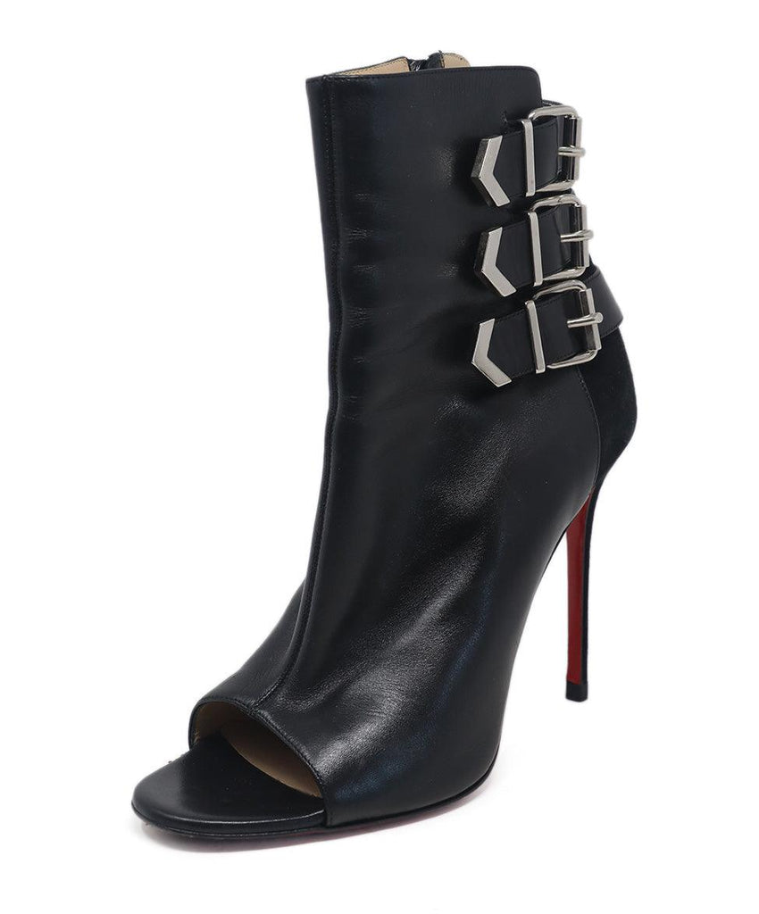 Christian Louboutin Black Leather Buckle Booties 