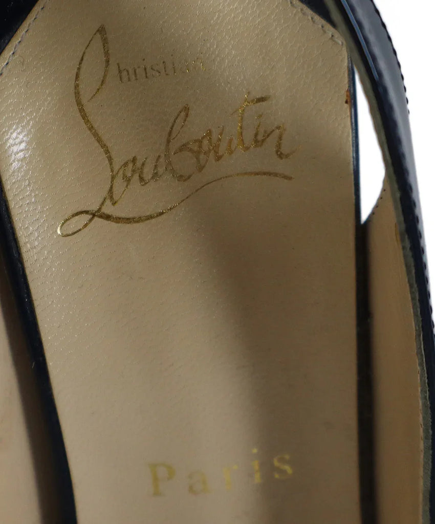 Christian Louboutin Navy Patent Leather Slingback Heels sz 7 l