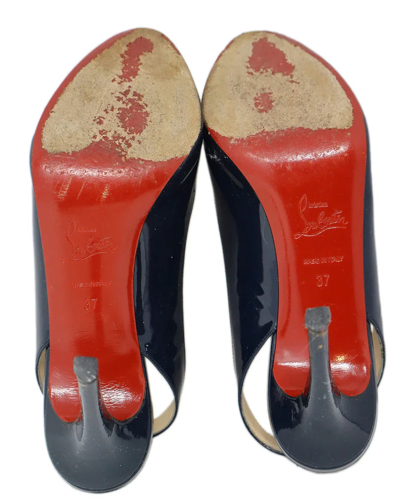 Christian Louboutin Navy Patent Leather Slingback Heels sz 7 l