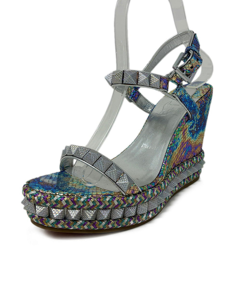 Christian Louboutin Metallic Silver Irridecent Purple Wedge Sz US