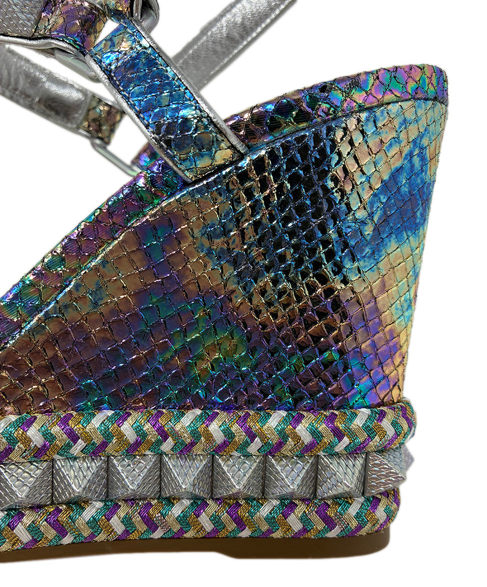 Christian Louboutin Metallic Silver Irridecent Purple Wedge Sz US
