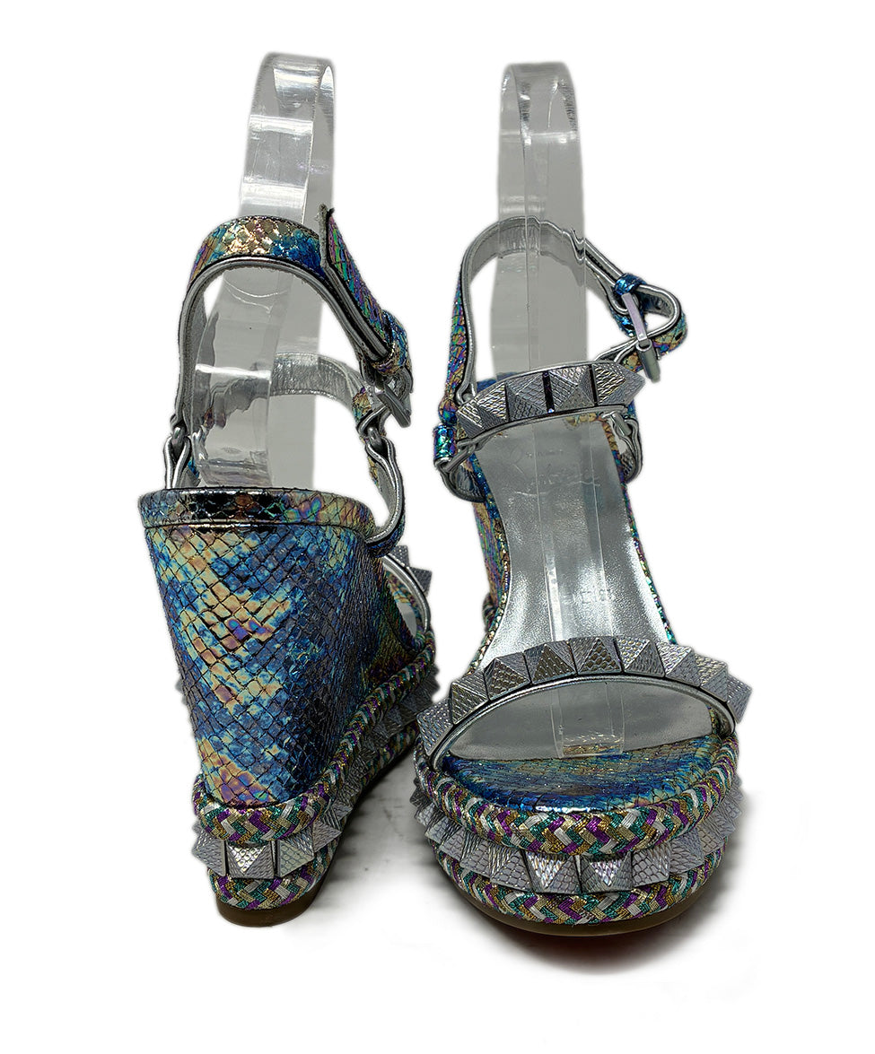 Christian Louboutin Metallic Silver Irridecent Purple Wedge Sz US