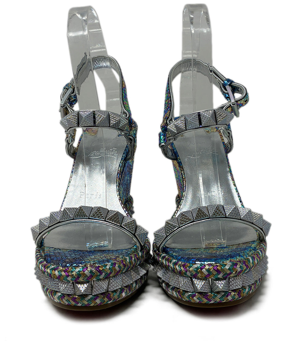 Christian Louboutin Metallic Silver Irridecent Purple Wedge Sz US